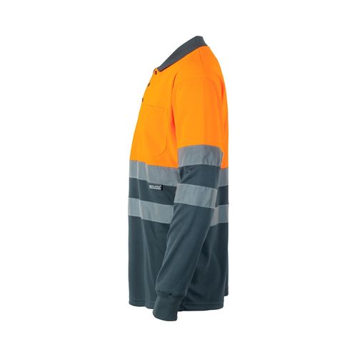 gris/naranja VL VULCAN. Polo bicolor ojo de pájaro (160g/m²) con manga larga, en poliéster (100%)