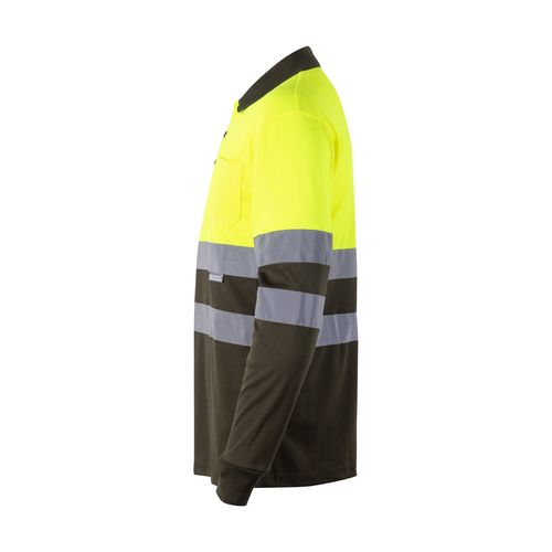 kaki/amarillo VL VULCAN. Polo bicolor ojo de pájaro (160g/m²) con manga larga, en poliéster (100%)