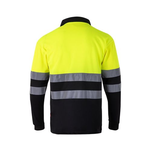 negro/amarillo VL VULCAN. Polo bicolor ojo de pájaro (160g/m²) con manga larga, en poliéster (100%)