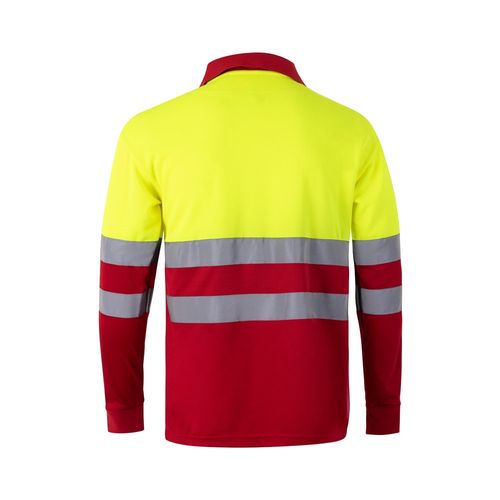 rojo/amarillo VL VULCAN. Polo bicolor ojo de pájaro (160g/m²) con manga larga, en poliéster (100%)