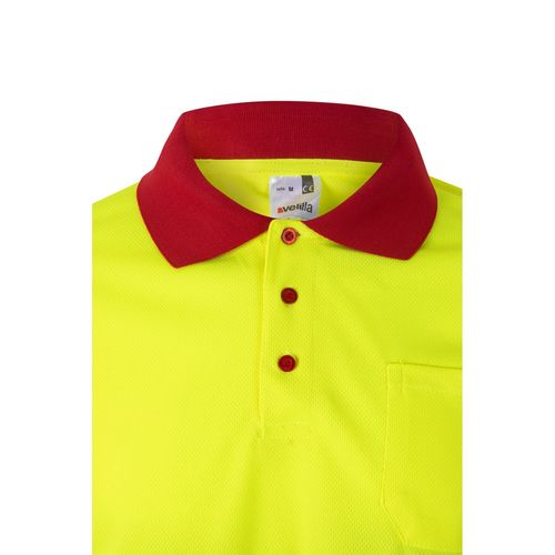rojo/amarillo VL VULCAN. Polo bicolor ojo de pájaro (160g/m²) con manga larga, en poliéster (100%)