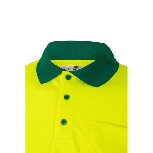 verde/amarillo VL VULCAN. Polo bicolor ojo de pájaro (160g/m²) con manga larga, en poliéster (100%)