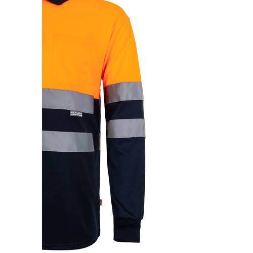azul marino/naranja VL VULCAN. Polo bicolor ojo de pájaro (160g/m²) con manga larga, en poliéster (100%)
