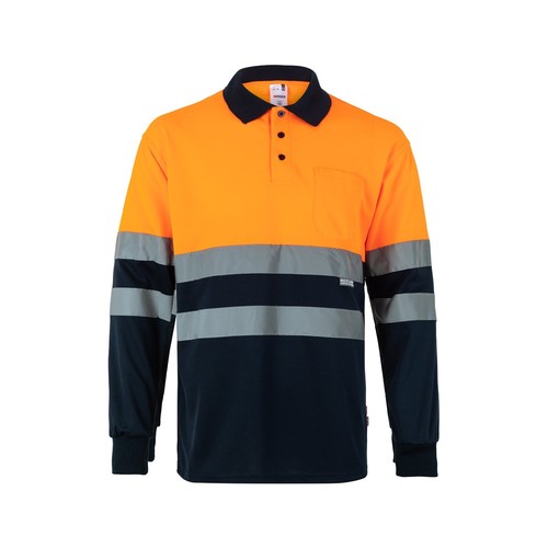 azul marino/naranja VL VULCAN. Polo bicolor ojo de pájaro (160g/m²) con manga larga, en poliéster (100%)