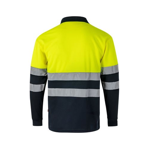 azul marino/amarillo VL VULCAN. Polo bicolor ojo de pájaro (160g/m²) con manga larga, en poliéster (100%)