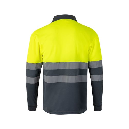 gris/amarillo VL VULCAN. Polo bicolor ojo de pájaro (160g/m²) con manga larga, en poliéster (100%)