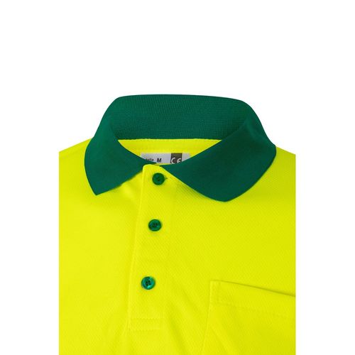 verde/amarillo VL VULCAN. Polo bicolor ojo de pájaro (160g/m²) con manga larga, en poliéster (100%)