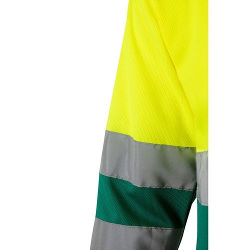 verde/amarillo VL VULCAN. Polo bicolor ojo de pájaro (160g/m²) con manga larga, en poliéster (100%)