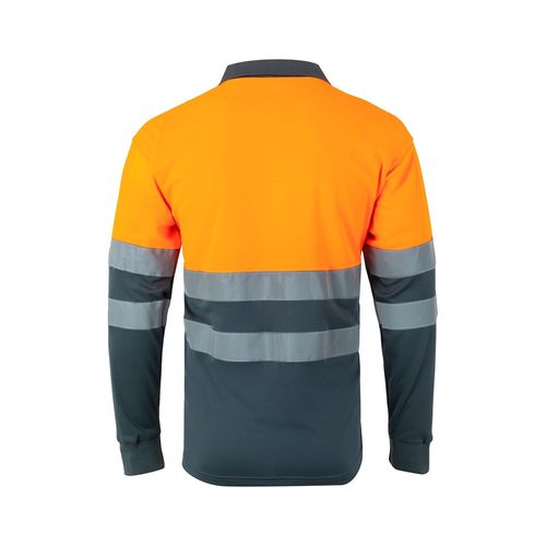 gris/naranja VL VULCAN. Polo bicolor ojo de pájaro (160g/m²) con manga larga, en poliéster (100%)