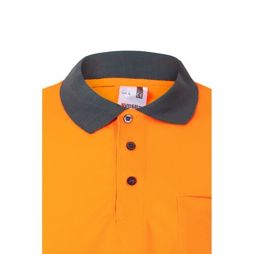 gris/naranja VL VULCAN. Polo bicolor ojo de pájaro (160g/m²) con manga larga, en poliéster (100%)