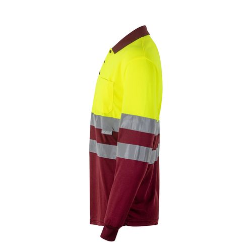 burdeos/amarillo VL VULCAN. Polo bicolor ojo de pájaro (160g/m²) con manga larga, en poliéster (100%)