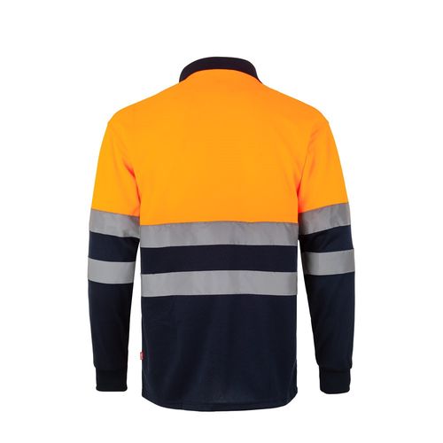 azul marino/naranja VL VULCAN. Polo bicolor ojo de pájaro (160g/m²) con manga larga, en poliéster (100%)
