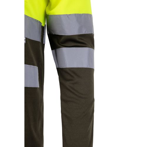 kaki/amarillo VL VULCAN. Polo bicolor ojo de pájaro (160g/m²) con manga larga, en poliéster (100%)