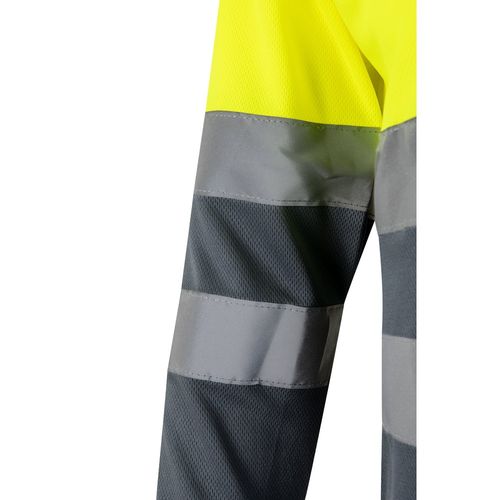 gris/amarillo VL VULCAN. Polo bicolor ojo de pájaro (160g/m²) con manga larga, en poliéster (100%)