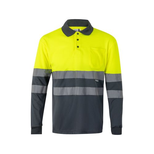 gris/amarillo VL VULCAN. Polo bicolor ojo de pájaro (160g/m²) con manga larga, en poliéster (100%)