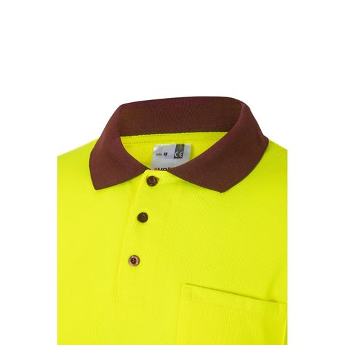 burdeos/amarillo VL VULCAN. Polo bicolor ojo de pájaro (160g/m²) con manga larga, en poliéster (100%)