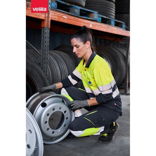 negro/amarillo VL VULCAN. Polo bicolor ojo de pájaro (160g/m²) con manga larga, en poliéster (100%)