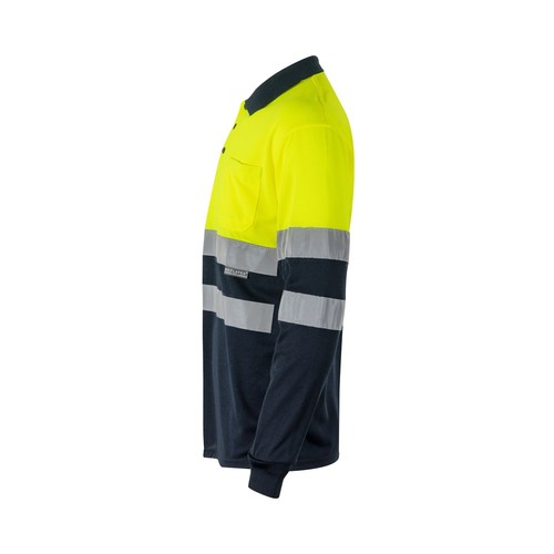 azul marino/amarillo VL VULCAN. Polo bicolor ojo de pájaro (160g/m²) con manga larga, en poliéster (100%)