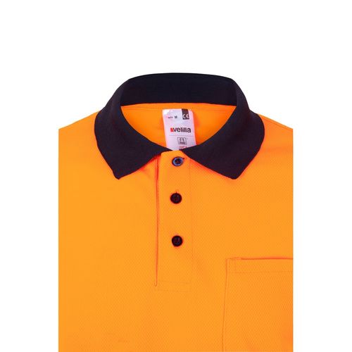 azul marino/naranja VL VULCAN. Polo bicolor ojo de pájaro (160g/m²) con manga larga, en poliéster (100%)