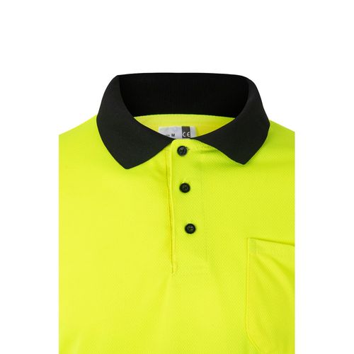 negro/amarillo VL VULCAN. Polo bicolor ojo de pájaro (160g/m²) con manga larga, en poliéster (100%)
