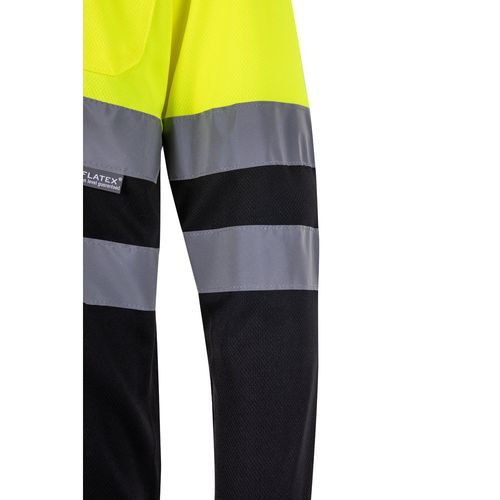 negro/amarillo VL VULCAN. Polo bicolor ojo de pájaro (160g/m²) con manga larga, en poliéster (100%)