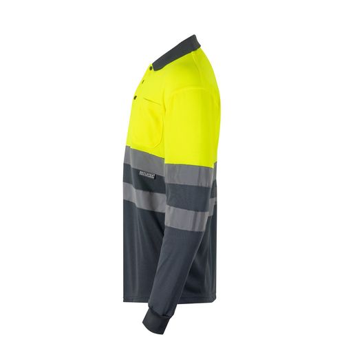 gris/amarillo VL VULCAN. Polo bicolor ojo de pájaro (160g/m²) con manga larga, en poliéster (100%)