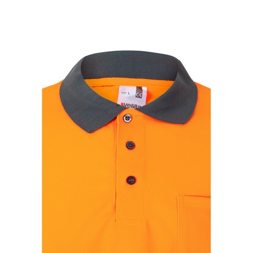 gris/naranja VL VULCAN. Polo bicolor ojo de pájaro (160g/m²) con manga larga, en poliéster (100%)