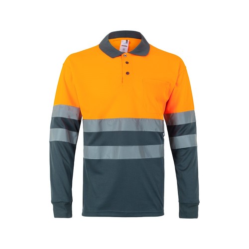gris/naranja VL VULCAN. Polo bicolor ojo de pájaro (160g/m²) con manga larga, en poliéster (100%)