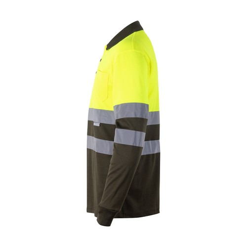 kaki/amarillo VL VULCAN. Polo bicolor ojo de pájaro (160g/m²) con manga larga, en poliéster (100%)