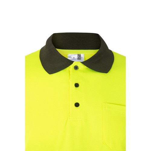 kaki/amarillo VL VULCAN. Polo bicolor ojo de pájaro (160g/m²) con manga larga, en poliéster (100%)