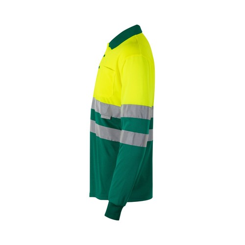 verde/amarillo VL VULCAN LARGE. Polo bicolor ojo de pájaro (160g/m²) con manga larga, en poliéster (100%)