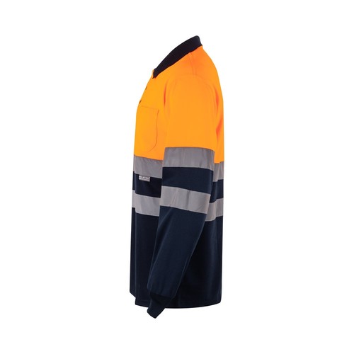 azul marino/naranja VL VULCAN LARGE. Polo bicolor ojo de pájaro (160g/m²) con manga larga, en poliéster (100%)