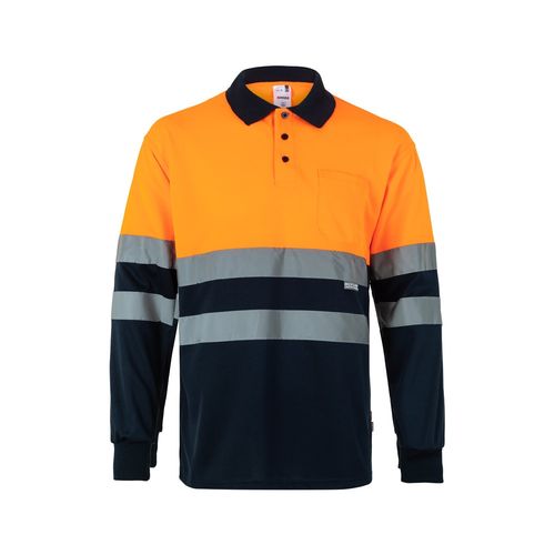 azul marino/naranja VL VULCAN LARGE. Polo bicolor ojo de pájaro (160g/m²) con manga larga, en poliéster (100%)