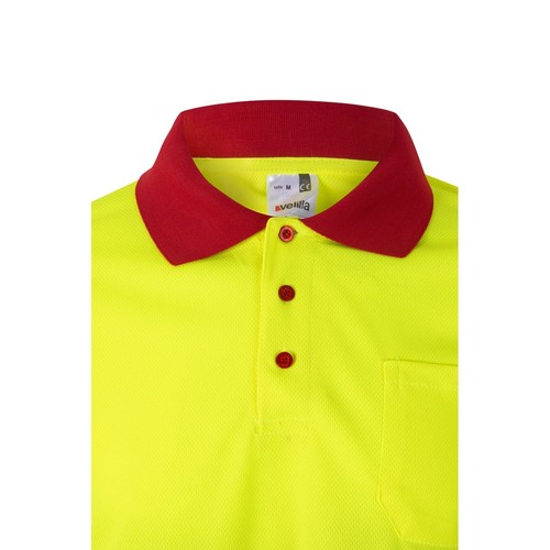 rojo/amarillo VL VULCAN LARGE. Polo bicolor ojo de pájaro (160g/m²) con manga larga, en poliéster (100%)