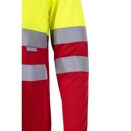 rojo/amarillo VL VULCAN LARGE. Polo bicolor ojo de pájaro (160g/m²) con manga larga, en poliéster (100%)