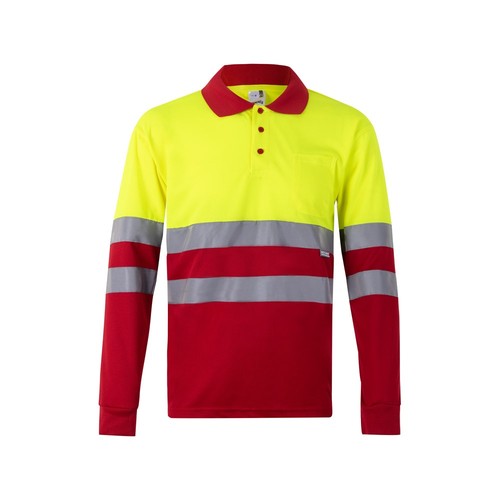 rojo/amarillo VL VULCAN LARGE. Polo bicolor ojo de pájaro (160g/m²) con manga larga, en poliéster (100%)