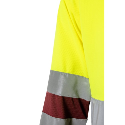 burdeos/amarillo VL VULCAN LARGE. Polo bicolor ojo de pájaro (160g/m²) con manga larga, en poliéster (100%)
