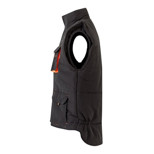 negro/naranja VL NERGAL. Chaleco acolchado, bicolor, multibolsillos (120g/m²), en poliéster (100%)