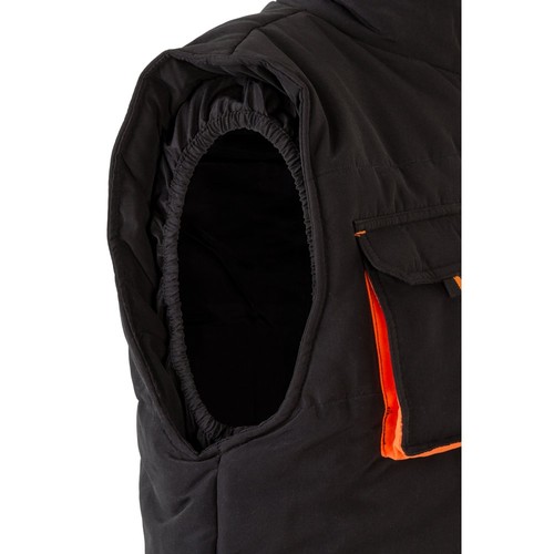 negro/naranja VL NERGAL. Chaleco acolchado, bicolor, multibolsillos (120g/m²), en poliéster (100%)