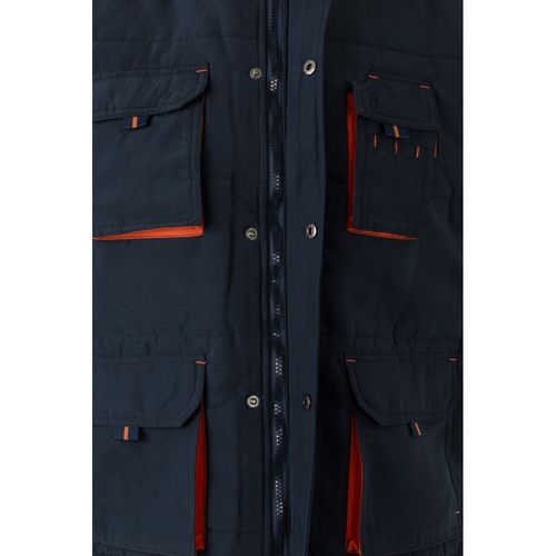 azul marino/naranja VL NERGAL. Chaleco acolchado, bicolor, multibolsillos (120g/m²), en poliéster (100%)