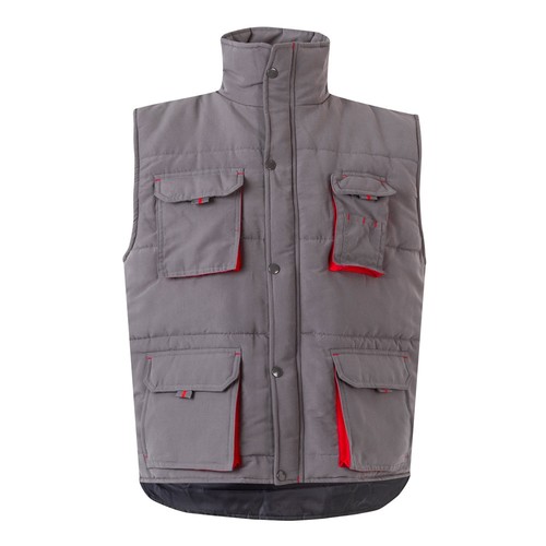 gris/rojo VL NERGAL. Chaleco acolchado, bicolor, multibolsillos (120g/m²), en poliéster (100%)