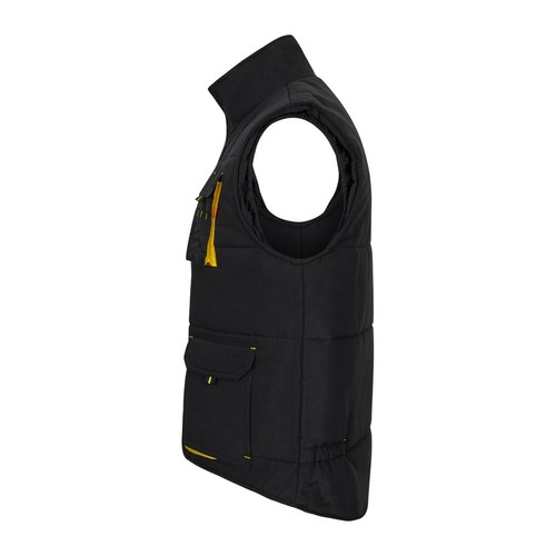 negro/amarillo VL NERGAL. Chaleco acolchado, bicolor, multibolsillos (120g/m²), en poliéster (100%)