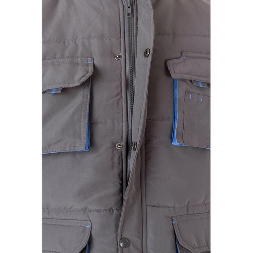 gris/azul claro VL NERGAL. Chaleco acolchado, bicolor, multibolsillos (120g/m²), en poliéster (100%)