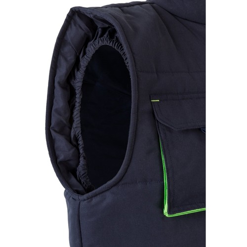 azul marino/verde VL NERGAL. Chaleco acolchado, bicolor, multibolsillos (120g/m²), en poliéster (100%)