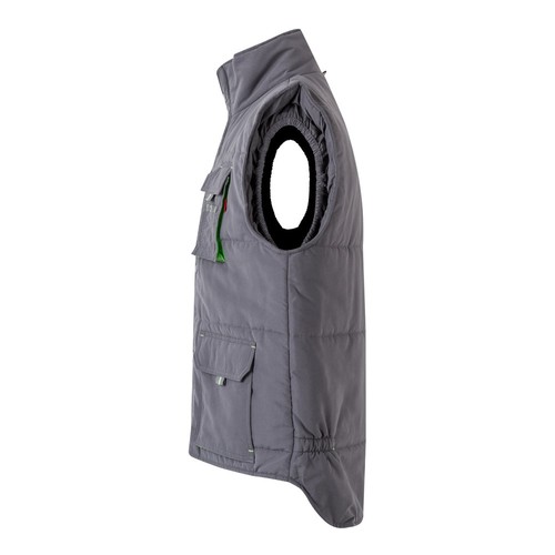 gris/verde VL NERGAL. Chaleco acolchado, bicolor, multibolsillos (120g/m²), en poliéster (100%)