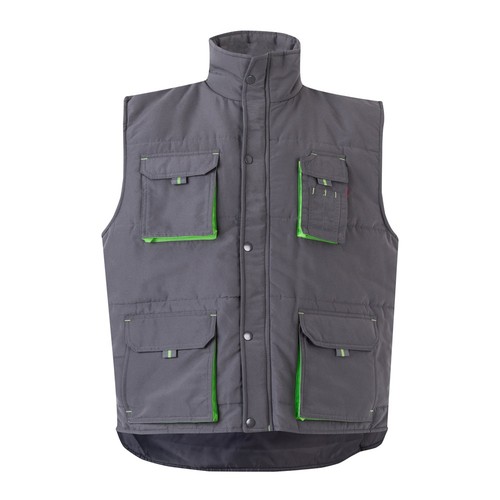 gris/verde VL NERGAL. Chaleco acolchado, bicolor, multibolsillos (120g/m²), en poliéster (100%)