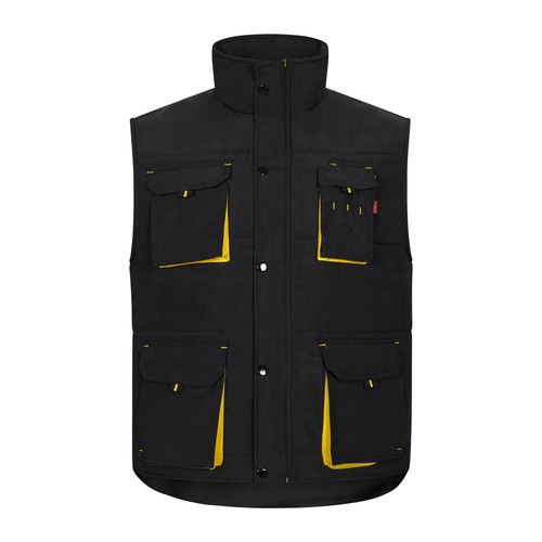 negro/amarillo VL NERGAL. Chaleco acolchado, bicolor, multibolsillos (120g/m²), en poliéster (100%)