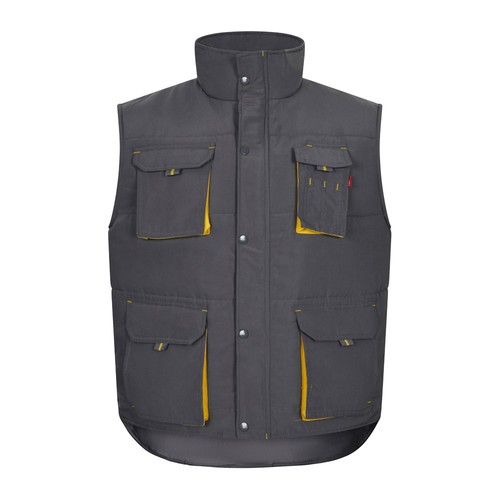 gris/amarillo VL NERGAL. Chaleco acolchado, bicolor, multibolsillos (120g/m²), en poliéster (100%)