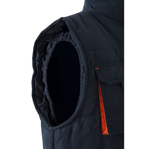 azul marino/naranja VL NERGAL. Chaleco acolchado, bicolor, multibolsillos (120g/m²), en poliéster (100%)