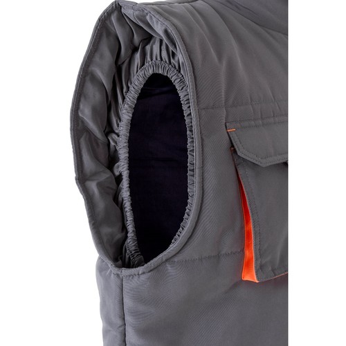 gris/naranja VL NERGAL. Chaleco acolchado, bicolor, multibolsillos (120g/m²), en poliéster (100%)